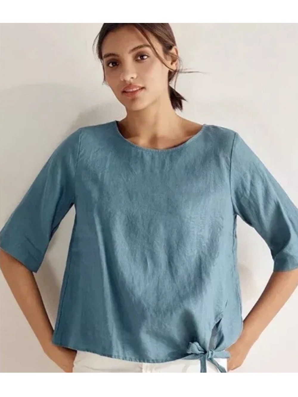 NWT Lintico Shop 100% Linen Side Tie Top in Teal Blue Size XL